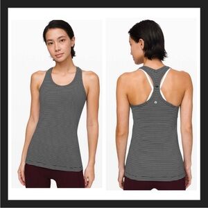 Lululemon Cool Racerback Tank Top Heathered Purple Wee Stripe Sz 4 Pilates Girl